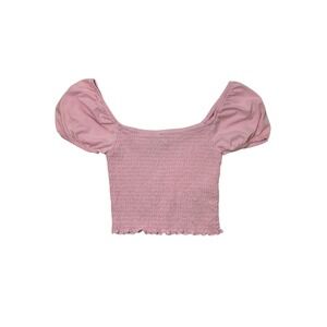 Hollister Pink Smocked Puff Sleeve Cropped Top Womens Size S Square Neck
